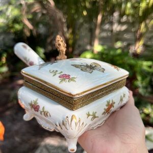Unique Vintage Gold and White Decorative Box or Silent Butler